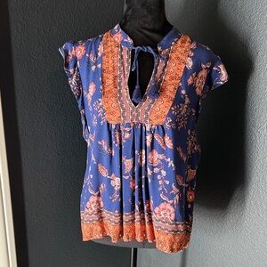 Gypsies & Moondust Bohemian Floral Blouse - Navy and Rust